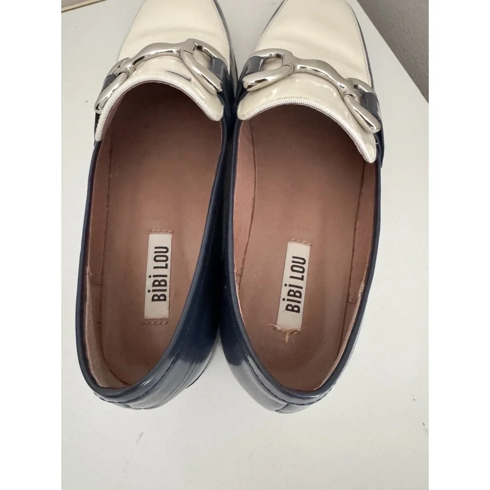 Anthropologie Bibi Lou Zagreb In Blue Leather Loafers Size 40